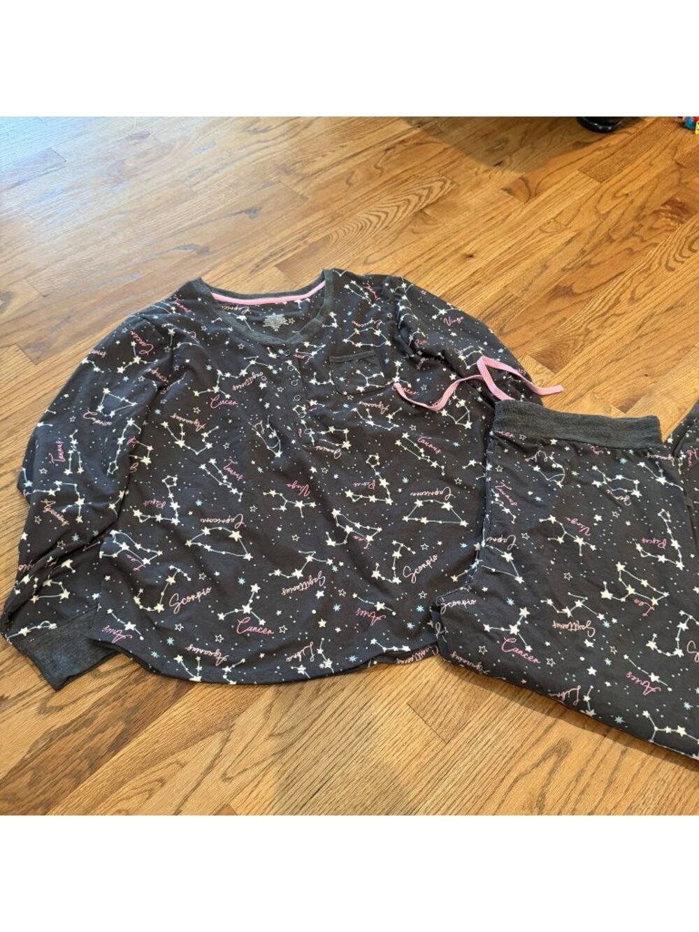 Cuddle Duds Womens Soft Gray Pink pajama Set New XL Constellation Star Print